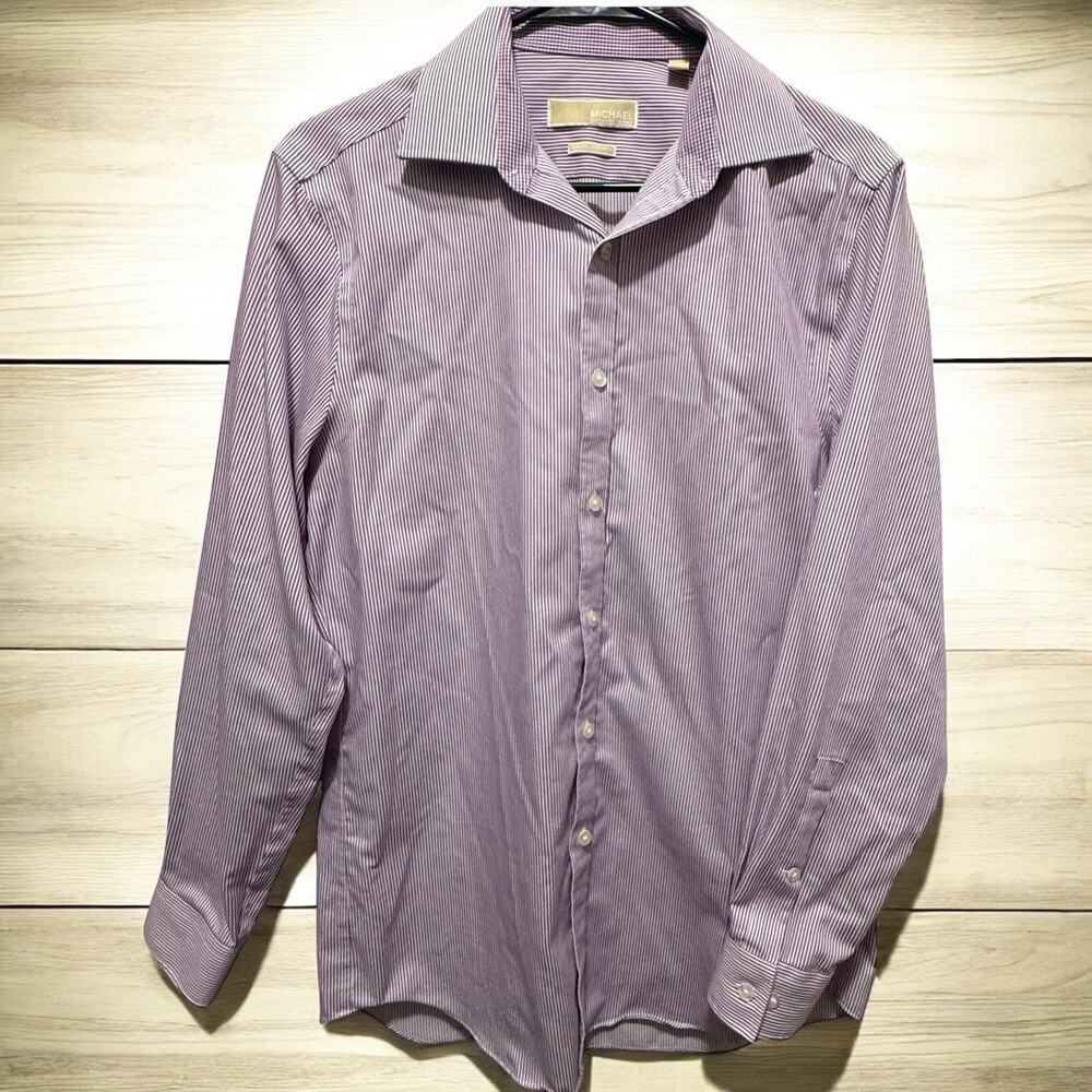 Michael Kors‎ Men’s Slim Fit Non-Iron Dress Shirt Purple Striped - Size 15 32/33